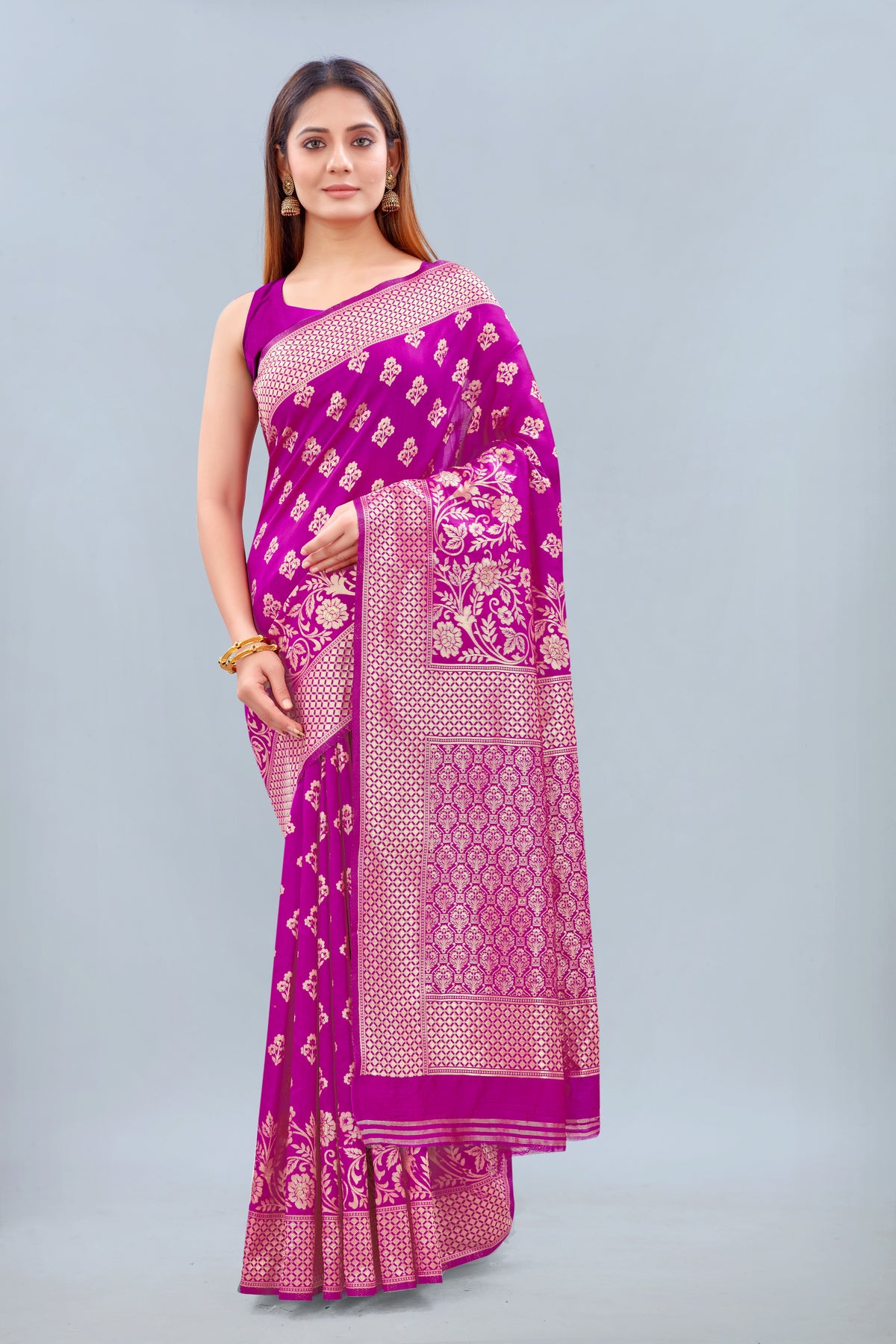 Women's Art Silk Woven Banarasi Pink Saree