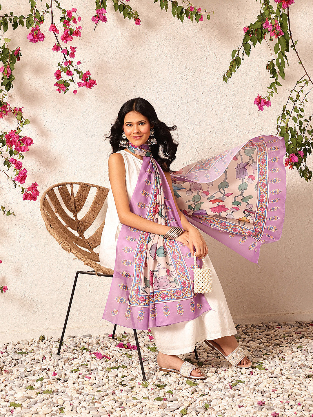 Pen Kalamkari Mul Cotton Digital Printed Dupatta