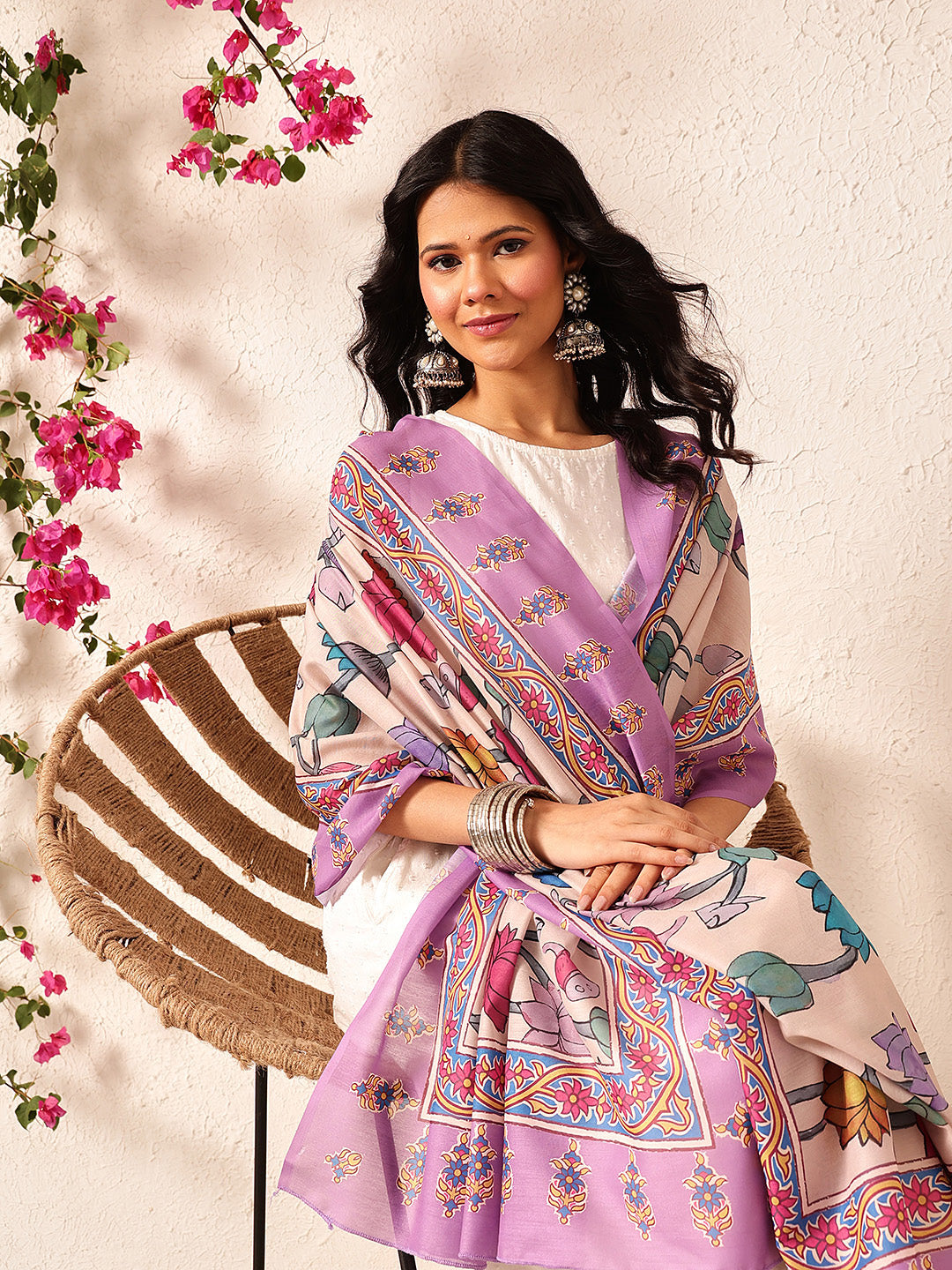 Pen Kalamkari Mul Cotton Digital Printed Dupatta