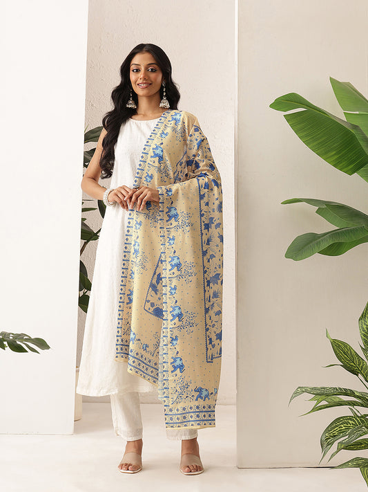 Digital Printed Kalamkari Dupatta Mul Cotton Fabric