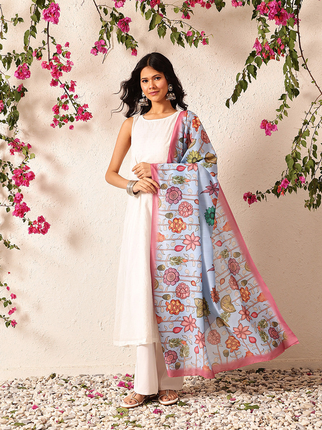 Pen Kalamkari Mul Cotton Digital Printed Dupatta