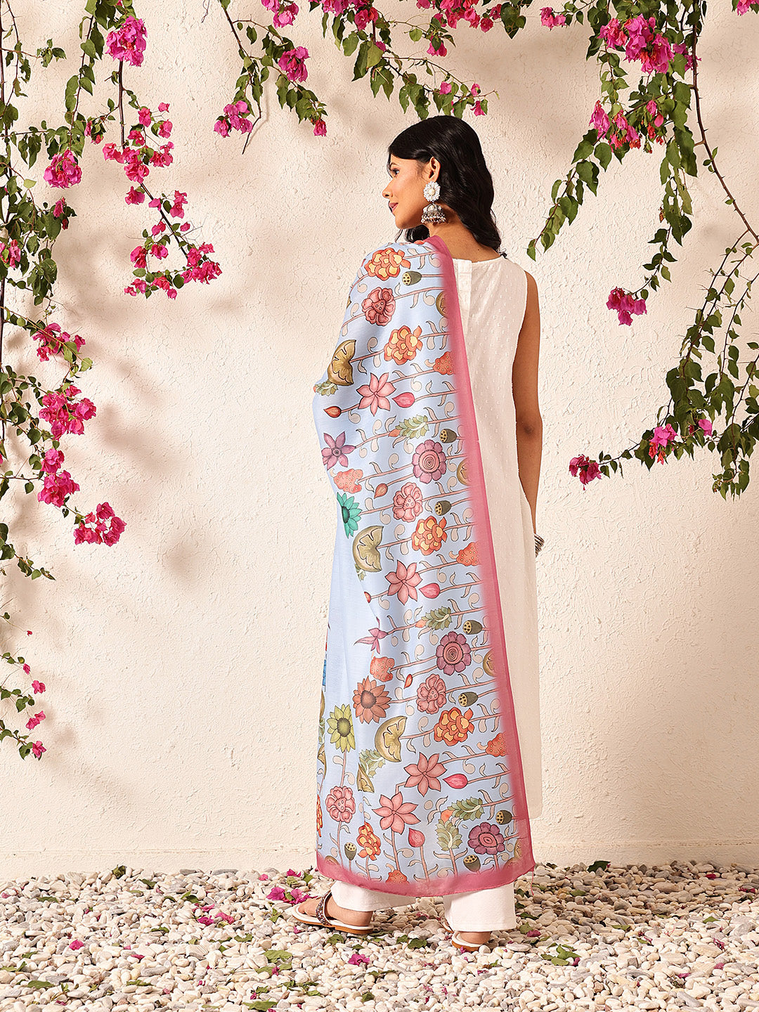 Pen Kalamkari Mul Cotton Digital Printed Dupatta