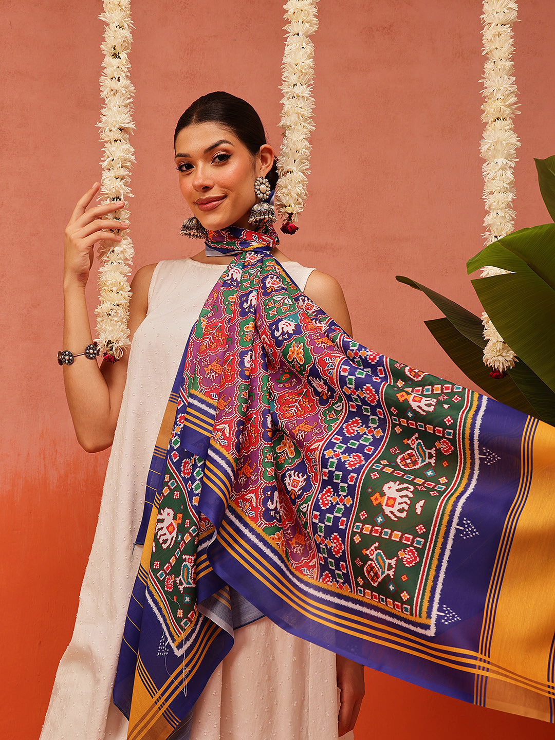 Traditional Ikkat Patola Printed Mul Cotton Dupatta