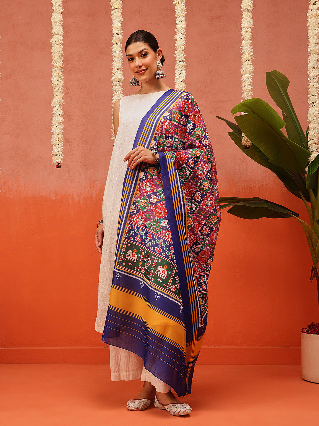 Traditional Ikkat Patola Printed Mul Cotton Dupatta