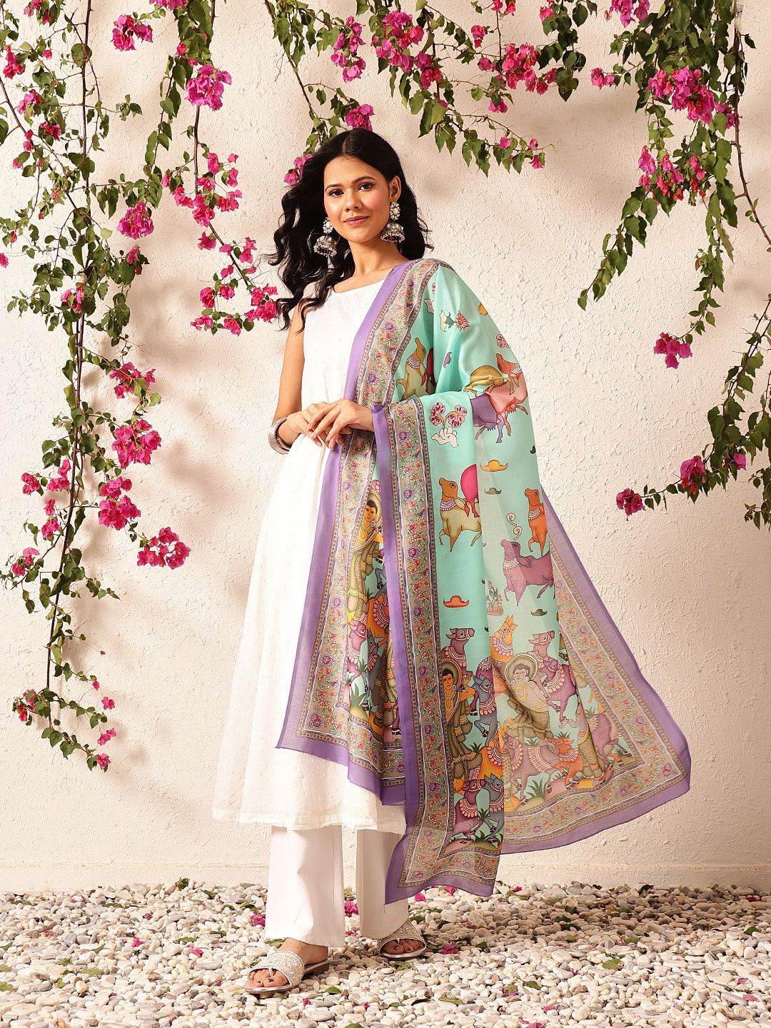 Pen Kalamkari Mul Cotton Digital Printed Dupatta