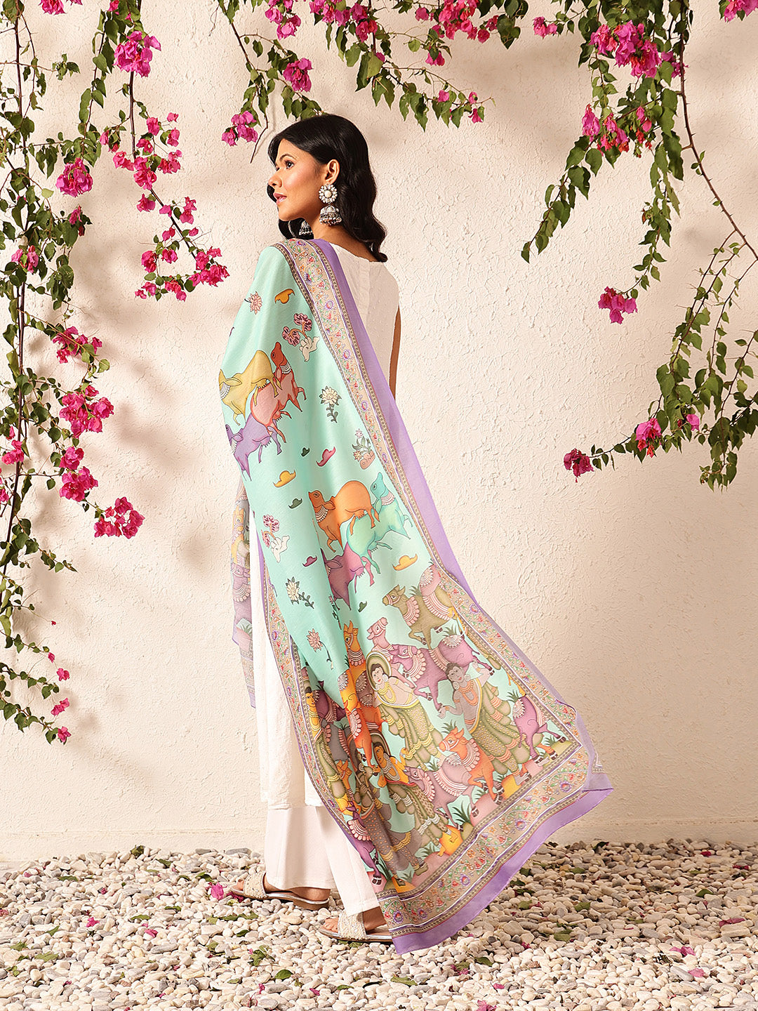 Pen Kalamkari Mul Cotton Digital Printed Dupatta