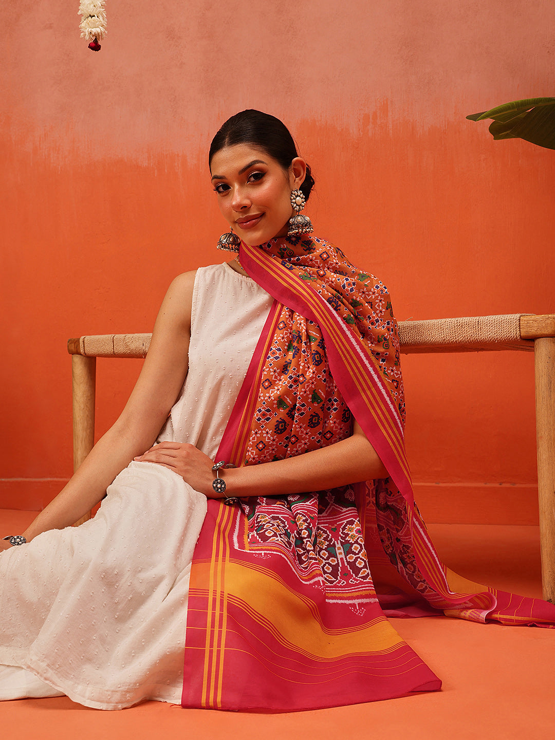 Traditional Ikkat Patola Printed Mul Cotton Dupatta