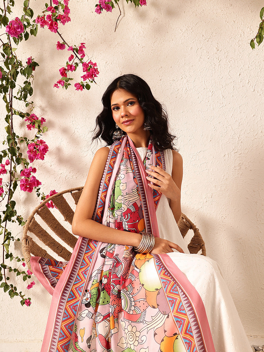 Pen Kalamkari Mul Cotton Digital Printed Dupatta