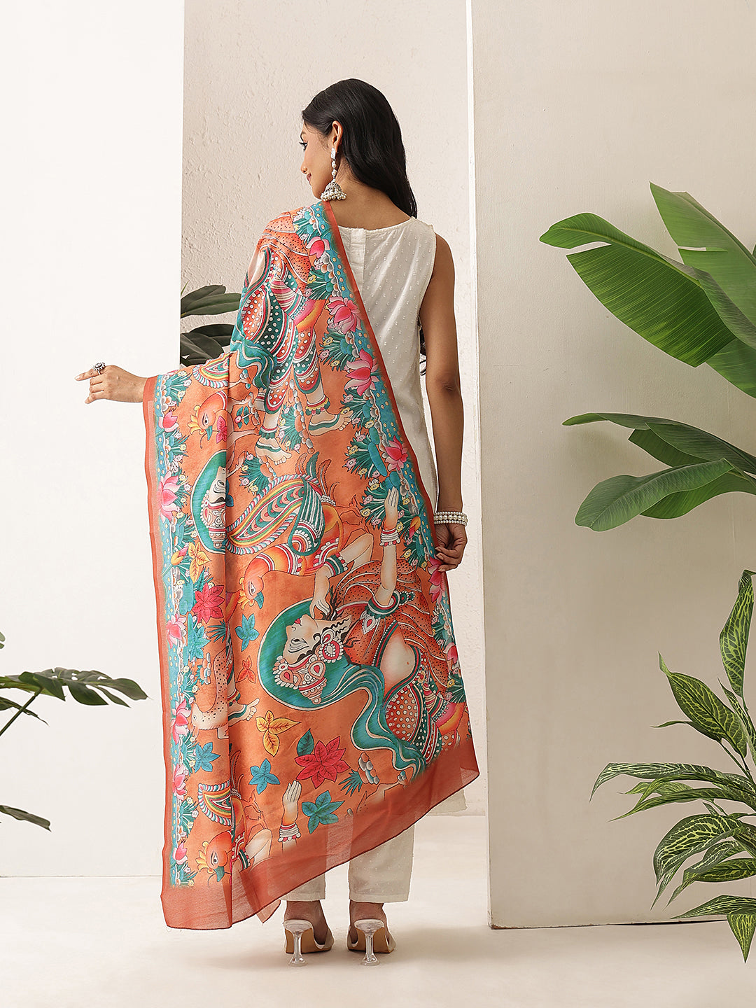 Digital Printed Kalamkari Dupatta Mul Cotton Fabric