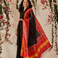 Ikkat Patola Solid Black Dupatta With Tassels