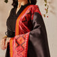 Ikkat Patola Solid Black Dupatta With Tassels