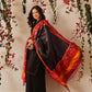 Ikkat Patola Solid Black Dupatta With Tassels