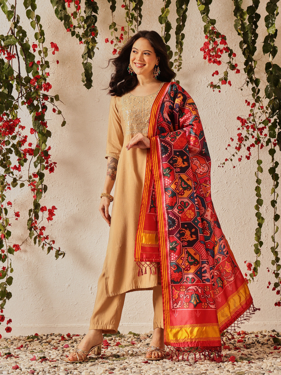 Traditional Double Ikkat Patola Dupatta With Tassels
