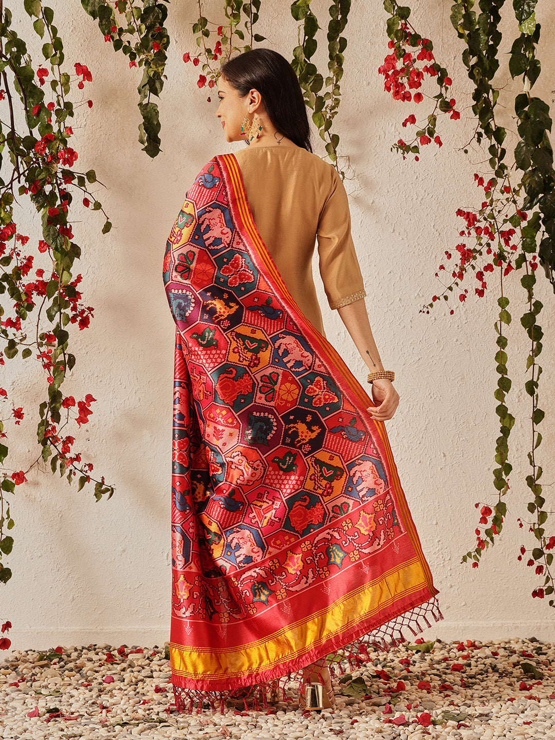 Traditional Double Ikkat Patola Dupatta With Tassels