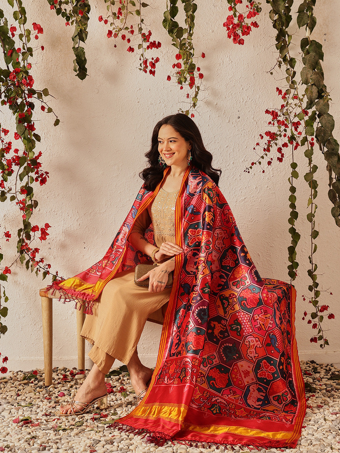 Traditional Double Ikkat Patola Dupatta With Tassels