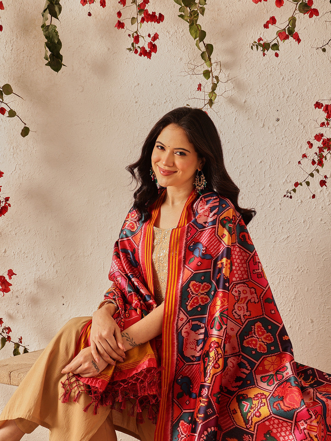 Traditional Double Ikkat Patola Dupatta With Tassels