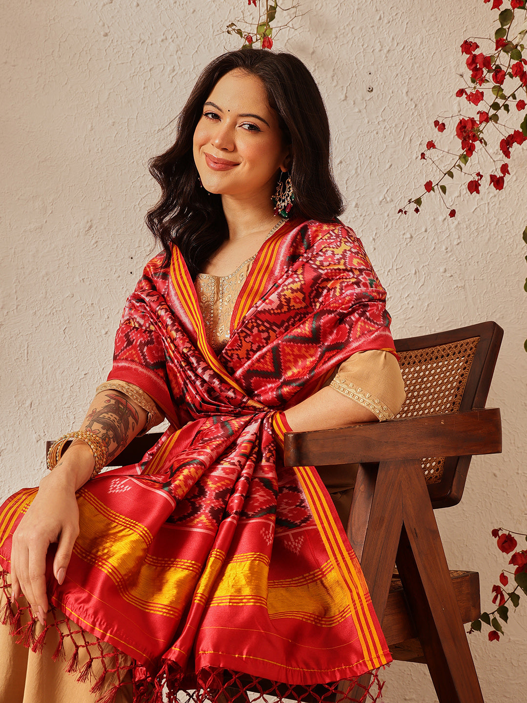 Traditional Double Ikkat Patola Dupatta With Tassels