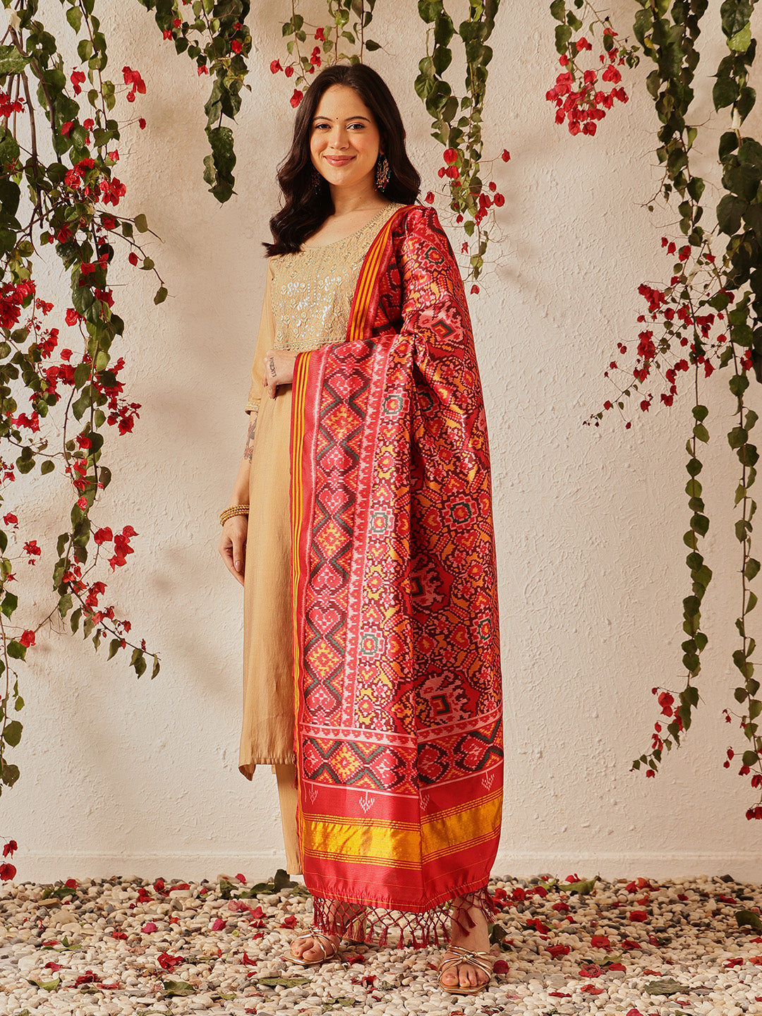 Traditional Double Ikkat Patola Dupatta With Tassels