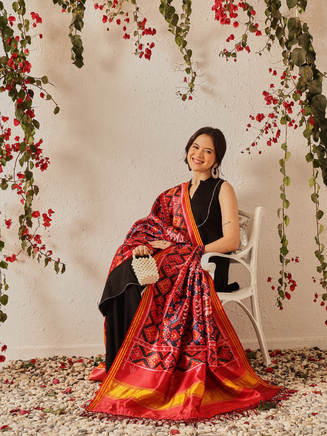 Traditional Double Ikkat Patola Dupatta With Tassels