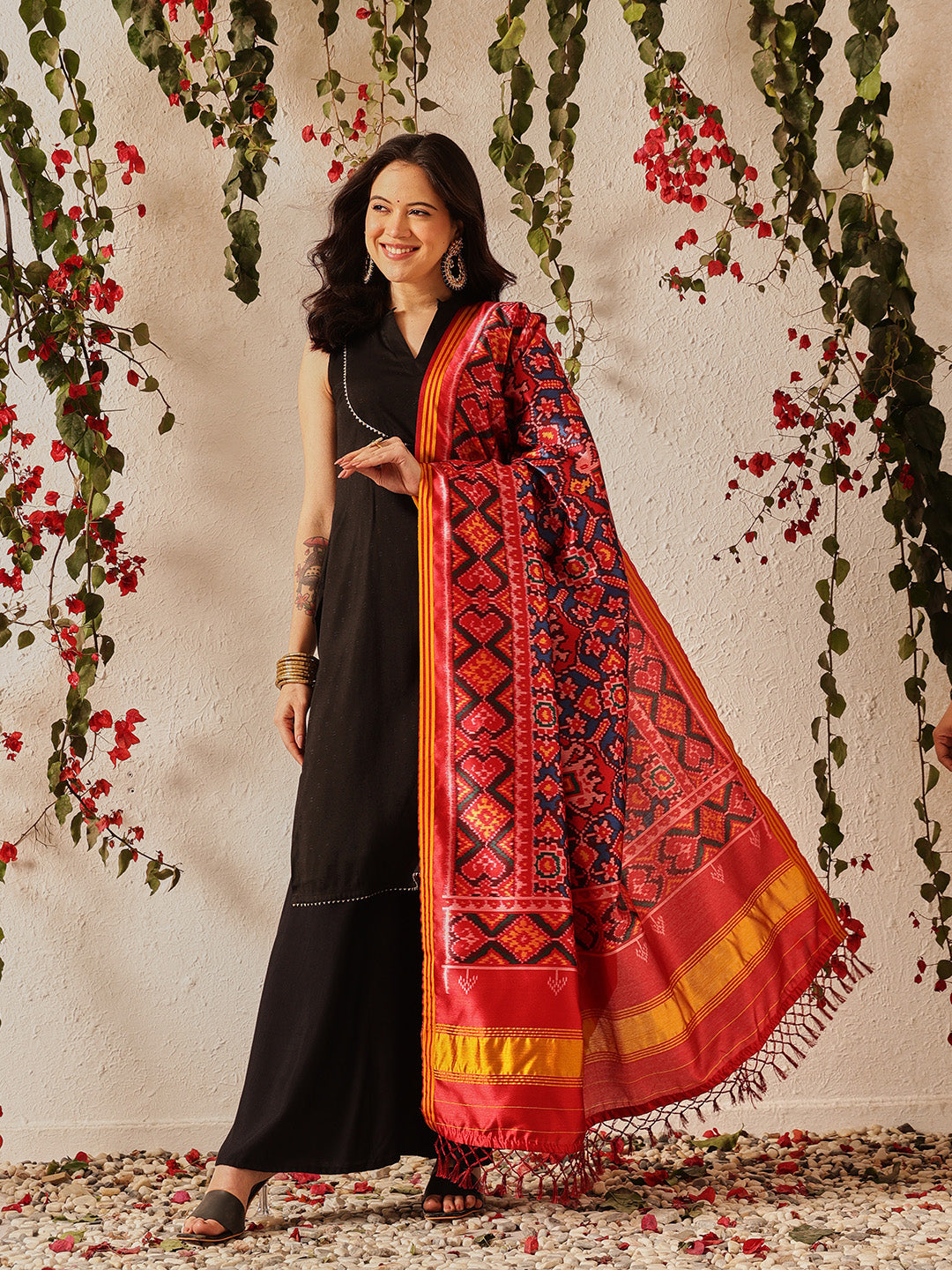Traditional Double Ikkat Patola Dupatta With Tassels