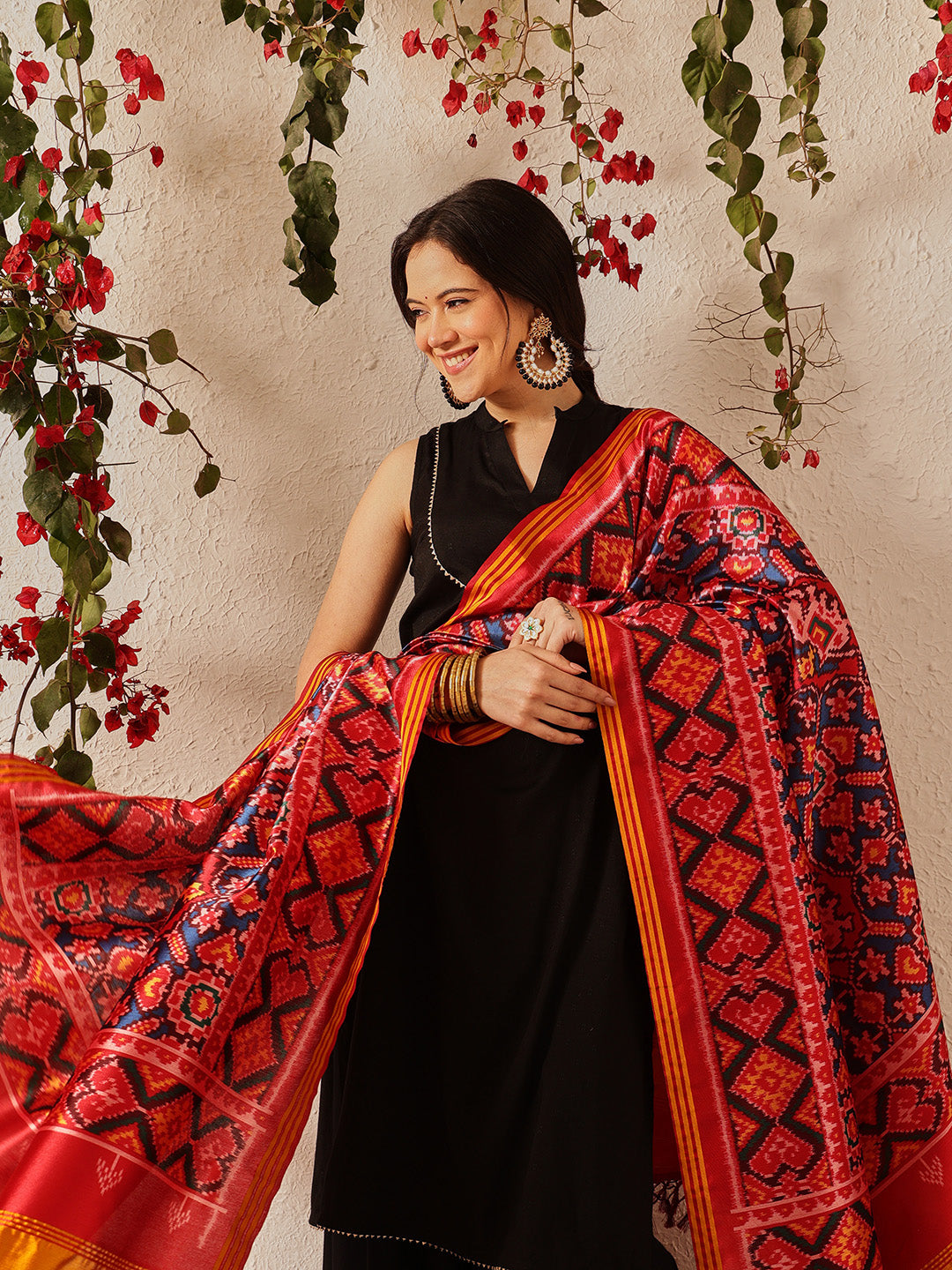 Traditional Double Ikkat Patola Dupatta With Tassels