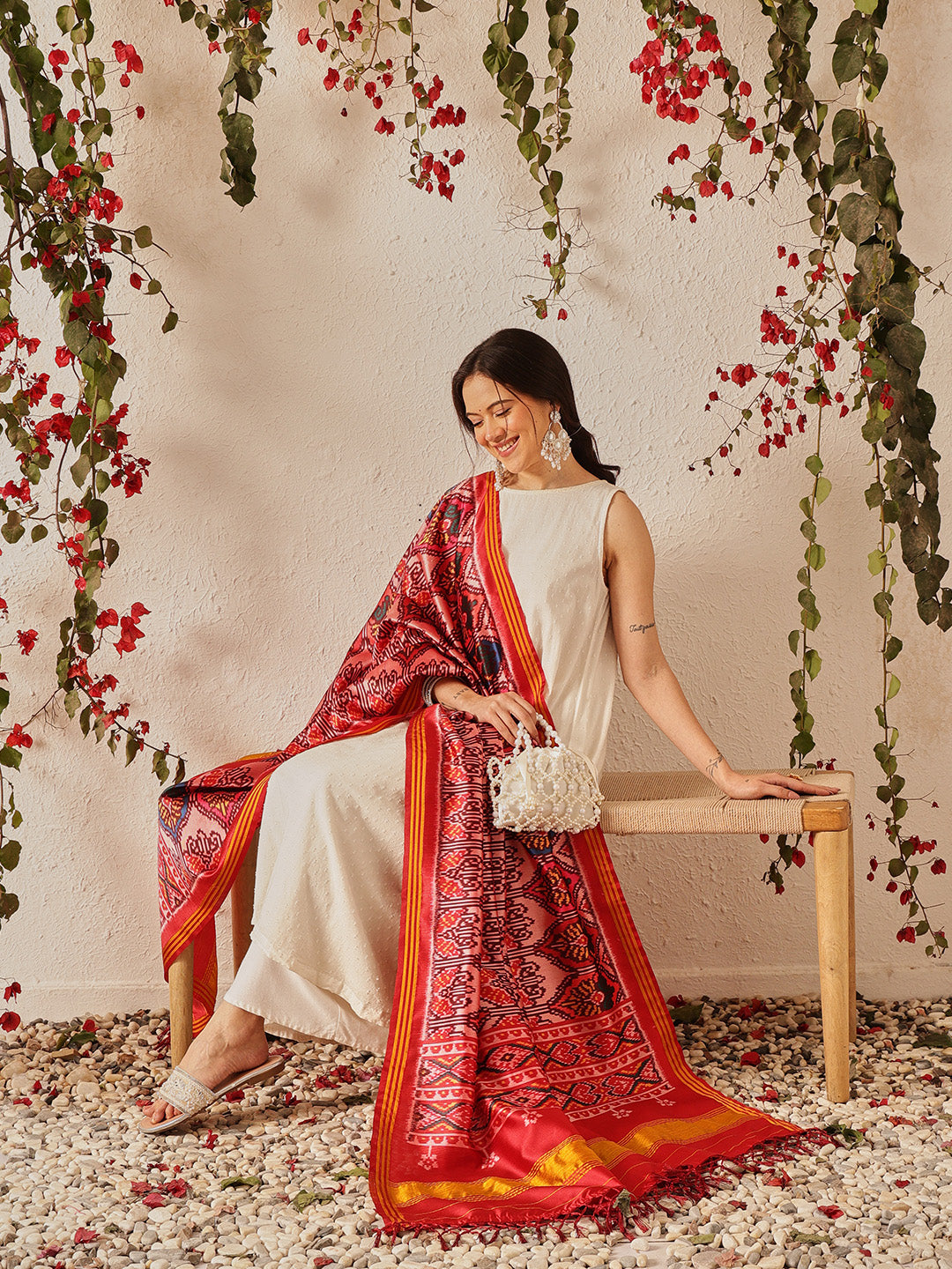 Traditional Double Ikkat Patola Dupatta With Tassels