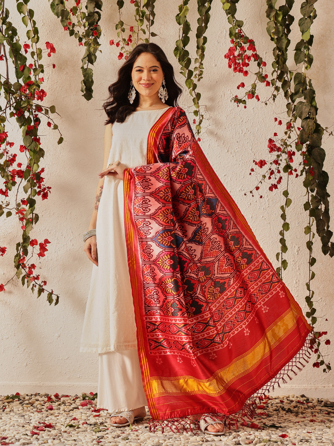 Traditional Double Ikkat Patola Dupatta With Tassels