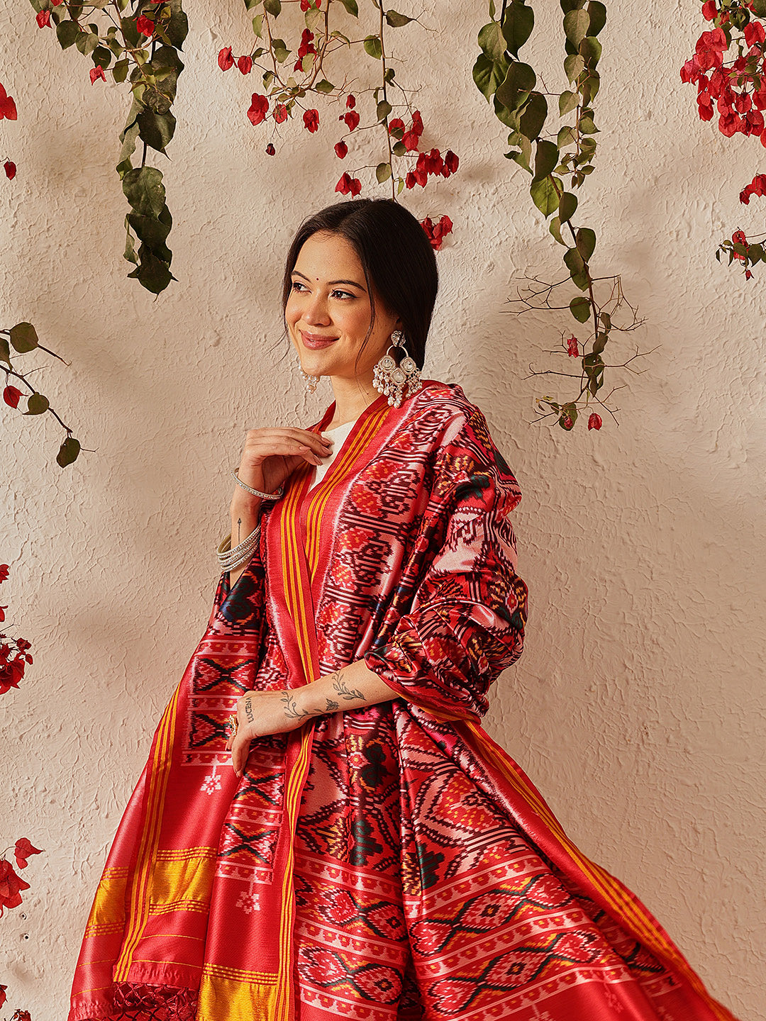 Traditional Double Ikkat Patola Dupatta With Tassels