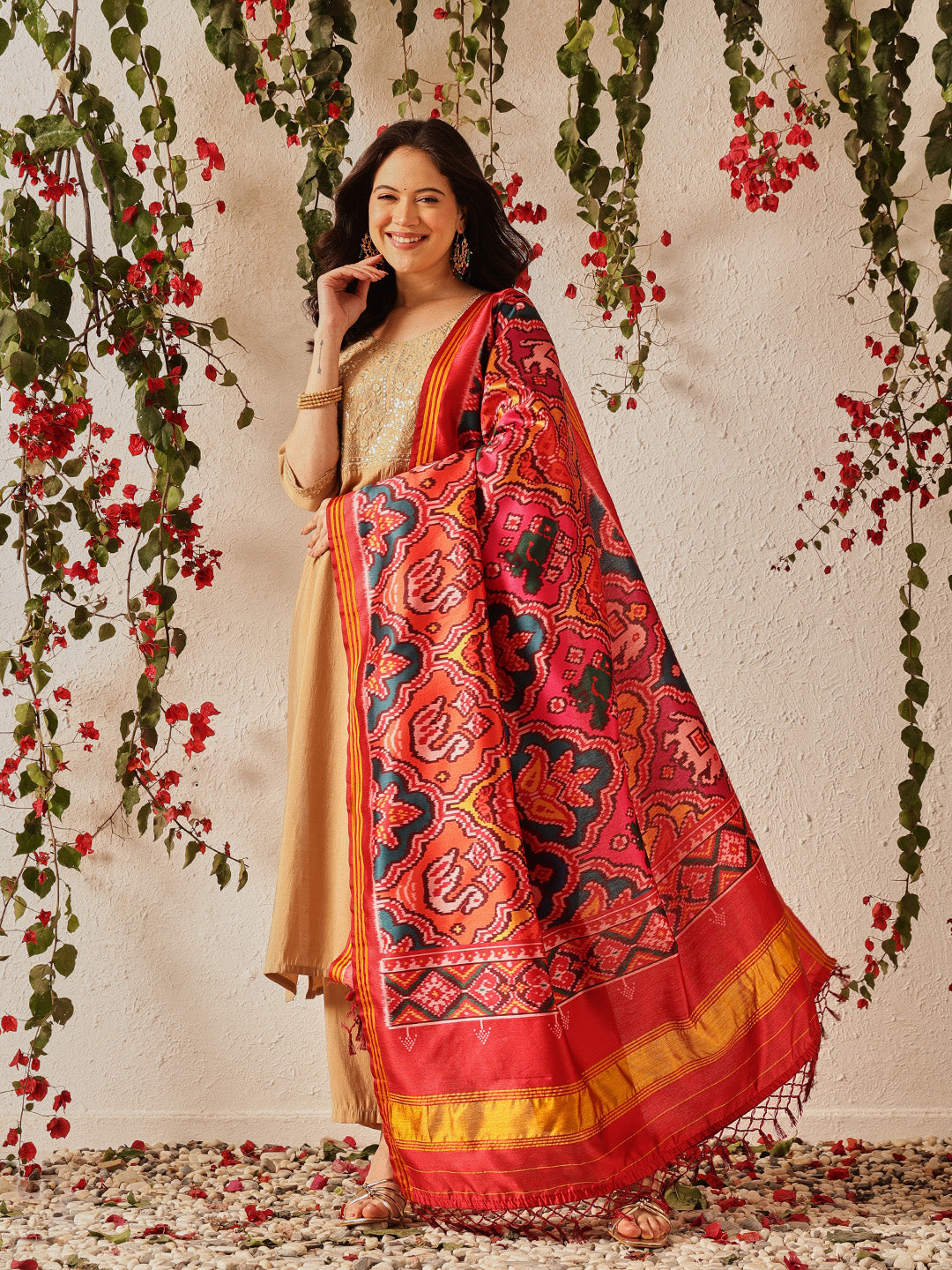 Traditional Double Ikkat Patola Dupatta With Tassels