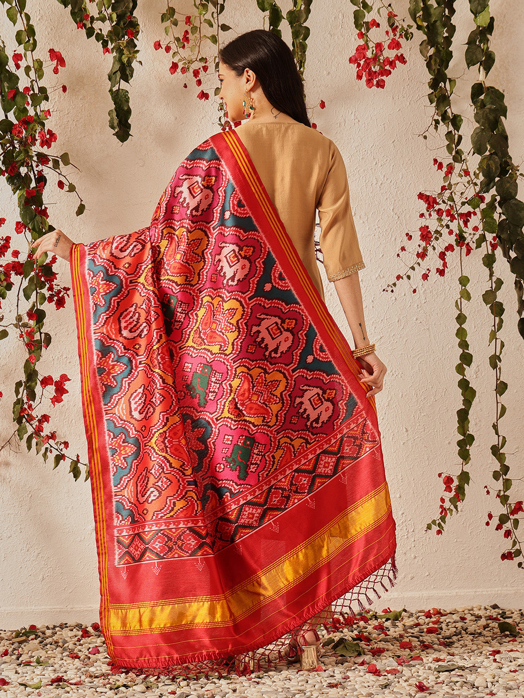 Traditional Double Ikkat Patola Dupatta With Tassels