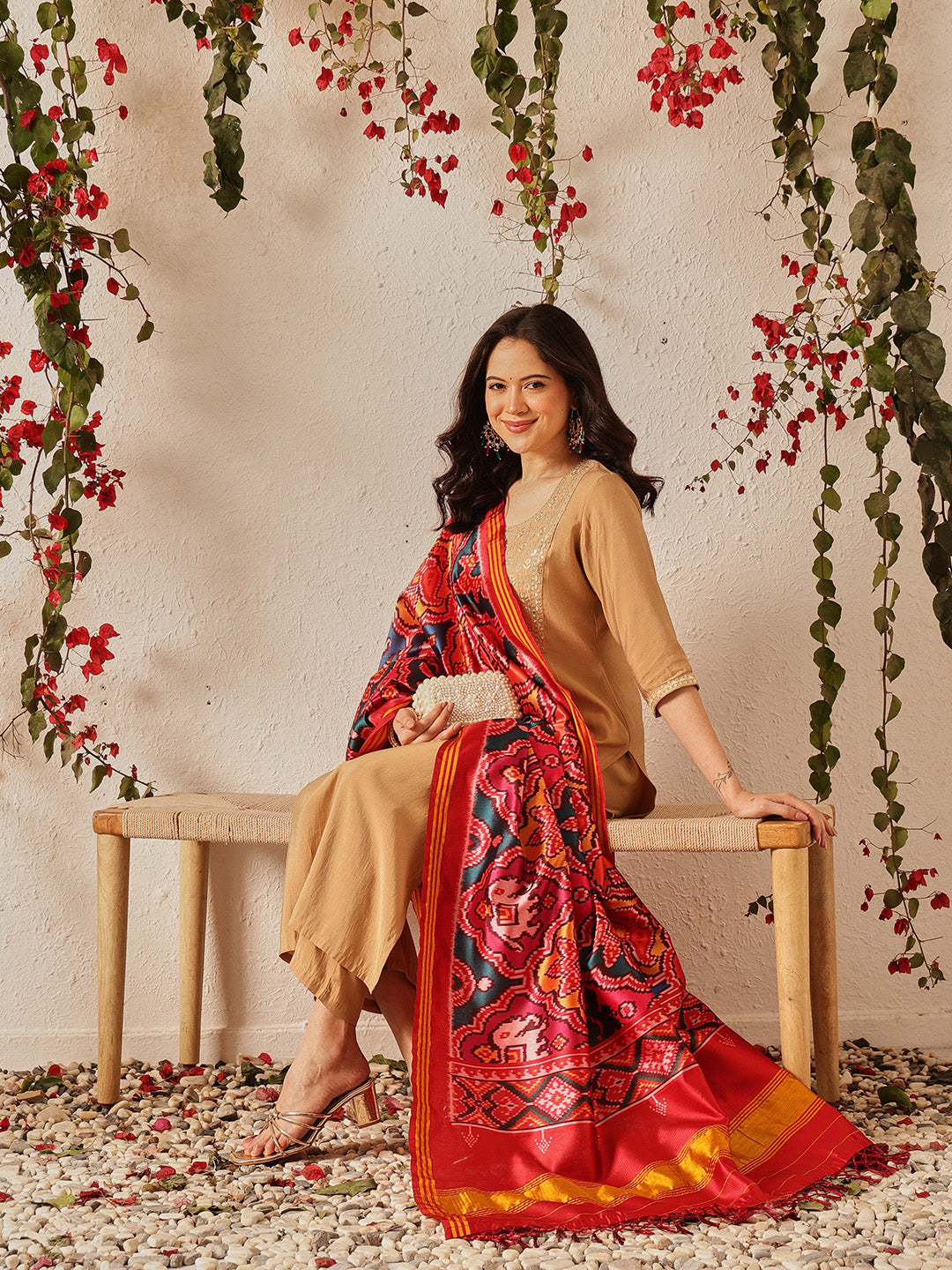 Traditional Double Ikkat Patola Dupatta With Tassels