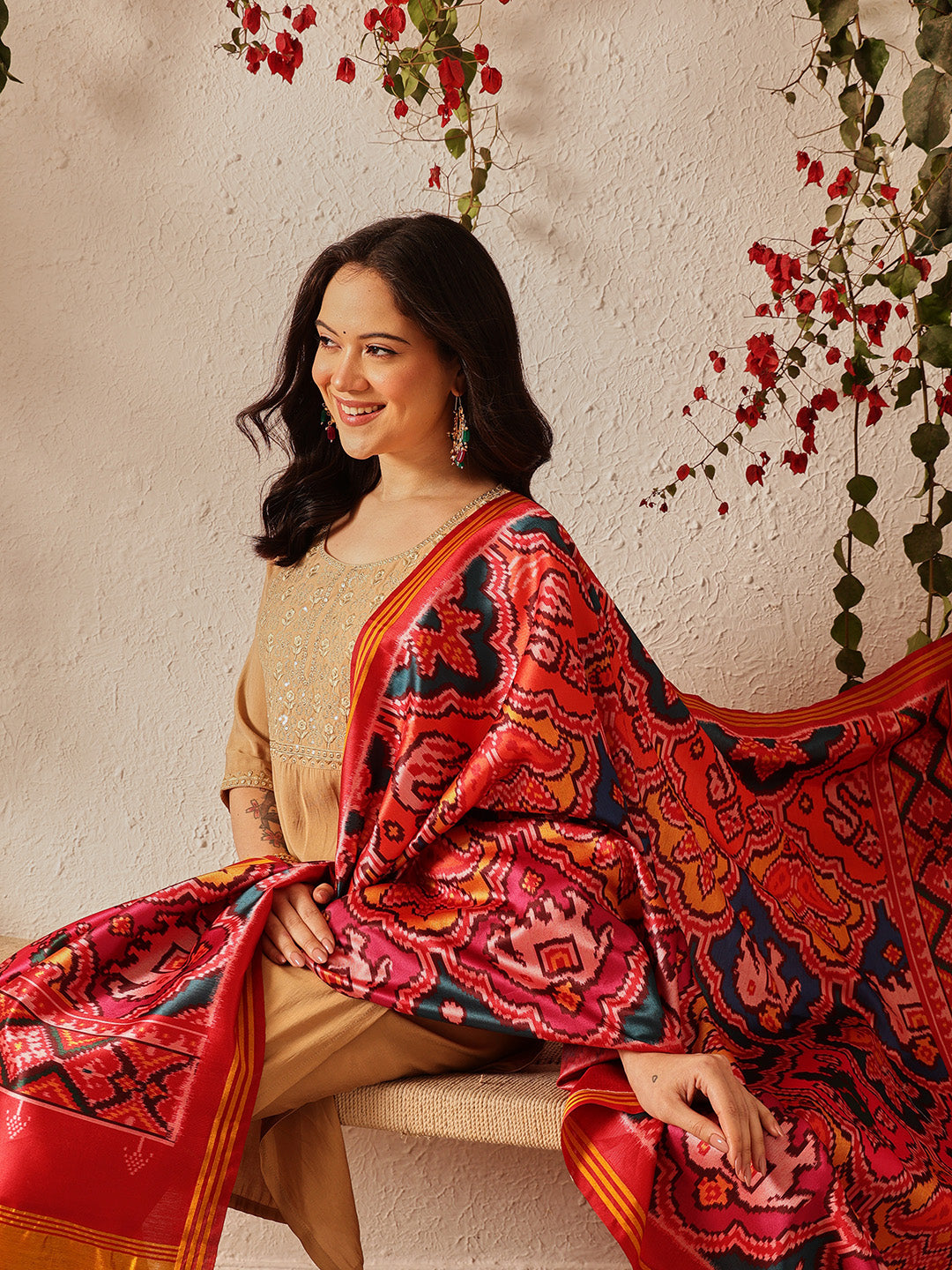 Traditional Double Ikkat Patola Dupatta With Tassels