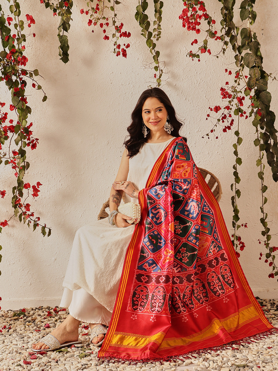 Traditional Double Ikkat Patola Dupatta With Tassels