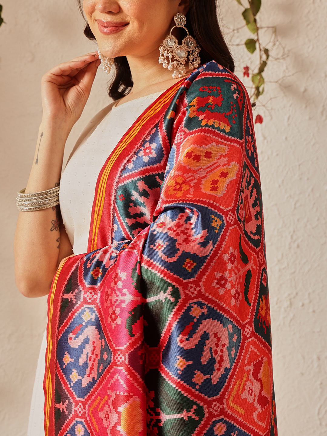 Traditional Double Ikkat Patola Dupatta With Tassels