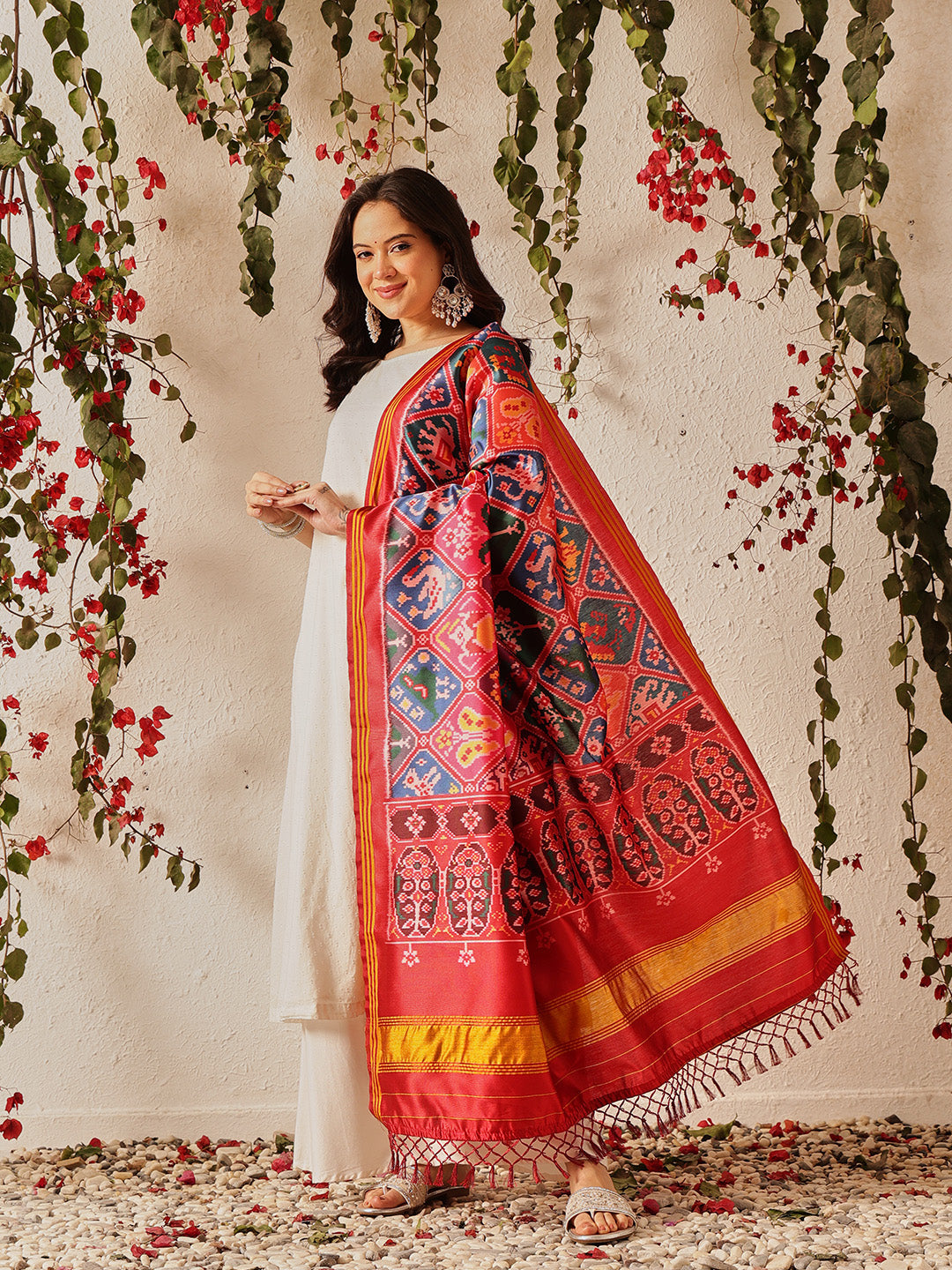 Traditional Double Ikkat Patola Dupatta With Tassels