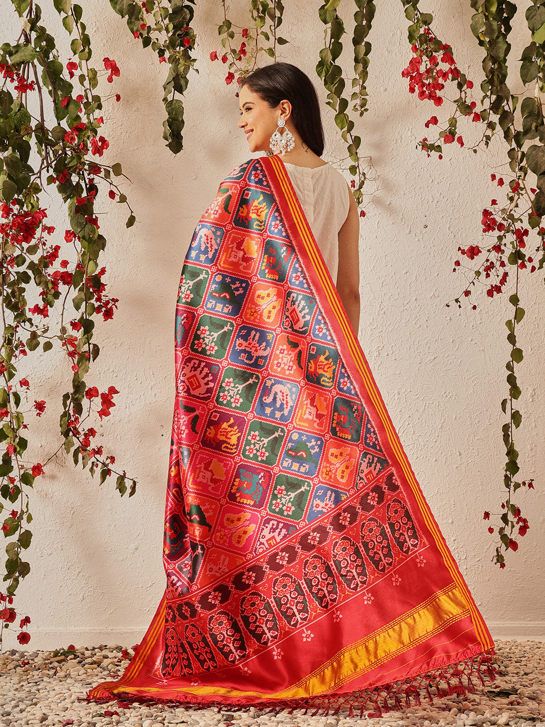 Traditional Double Ikkat Patola Dupatta With Tassels