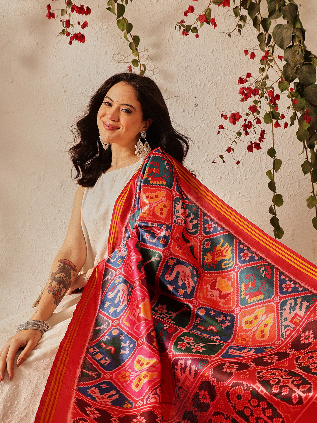 Traditional Double Ikkat Patola Dupatta With Tassels