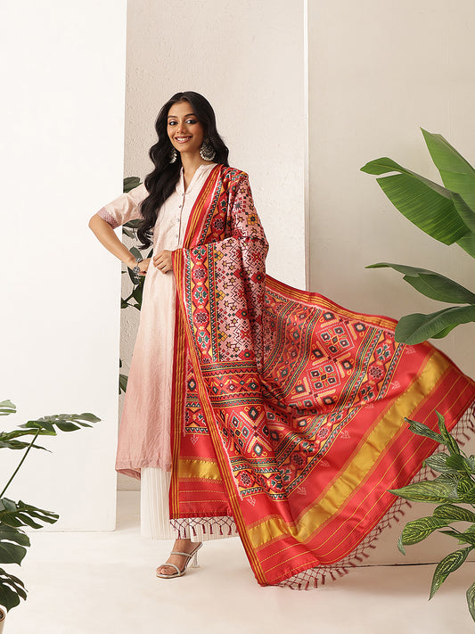 Traditional Double Ikkat Patola Dupatta With Tassels