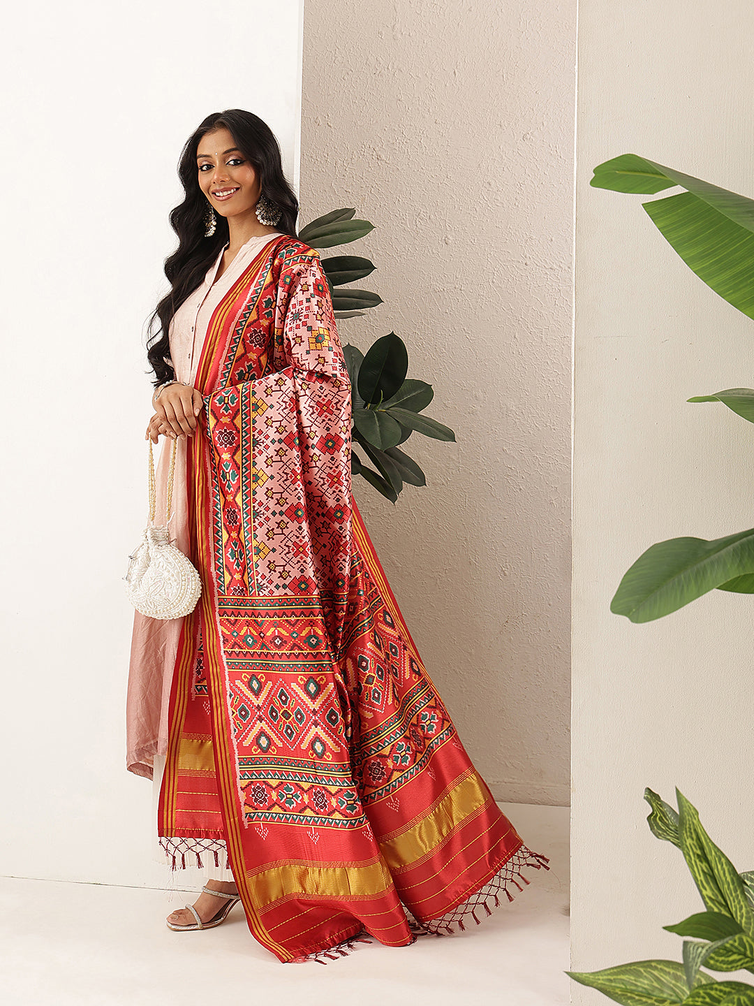 Traditional Double Ikkat Patola Dupatta With Tassels