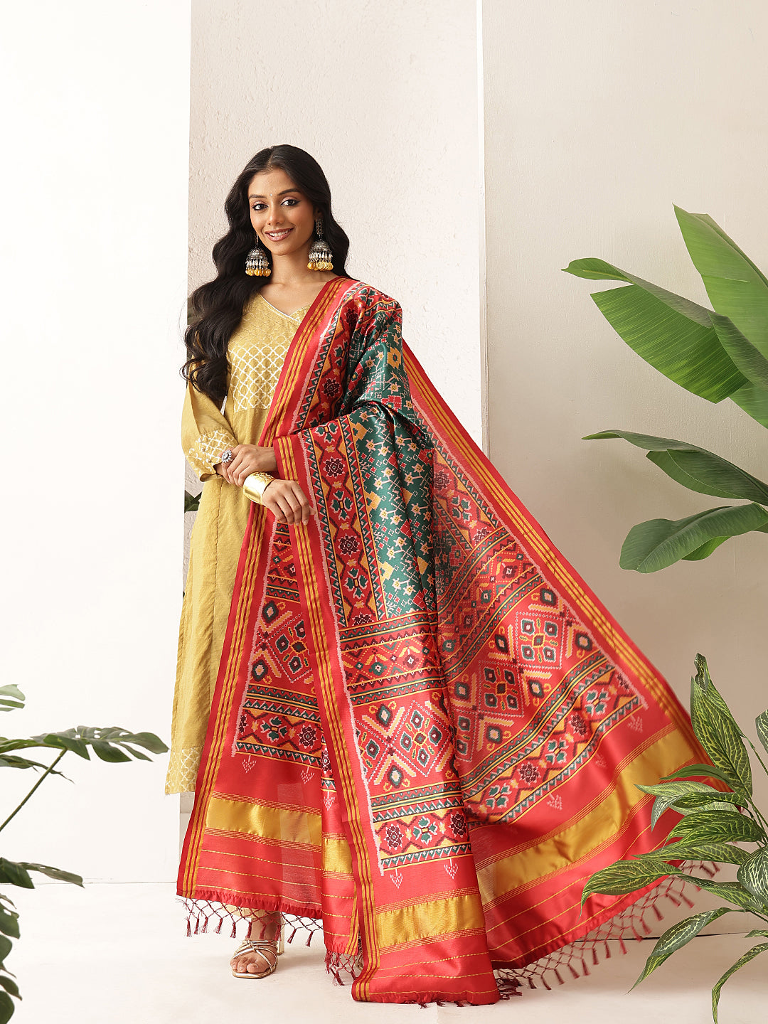 Traditional Double Ikkat Patola Dupatta With Tassels