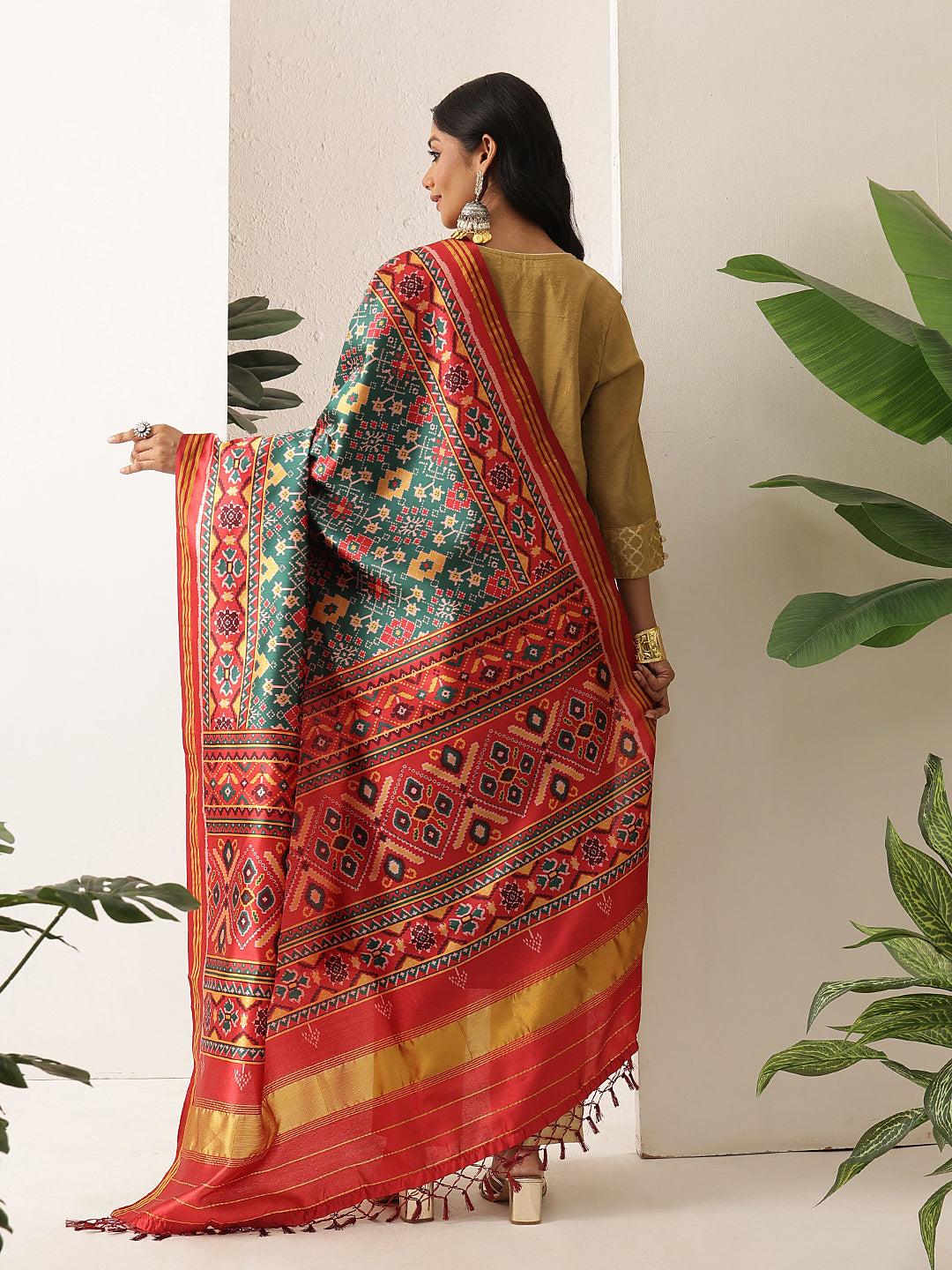 Traditional Double Ikkat Patola Dupatta With Tassels