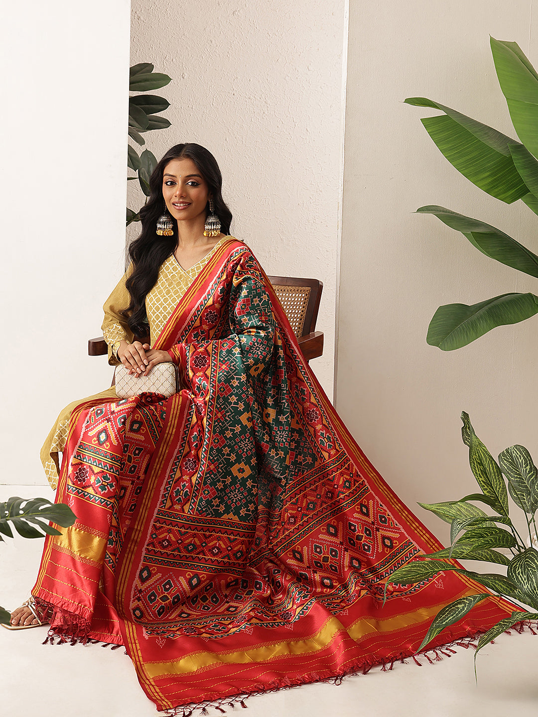 Traditional Double Ikkat Patola Dupatta With Tassels