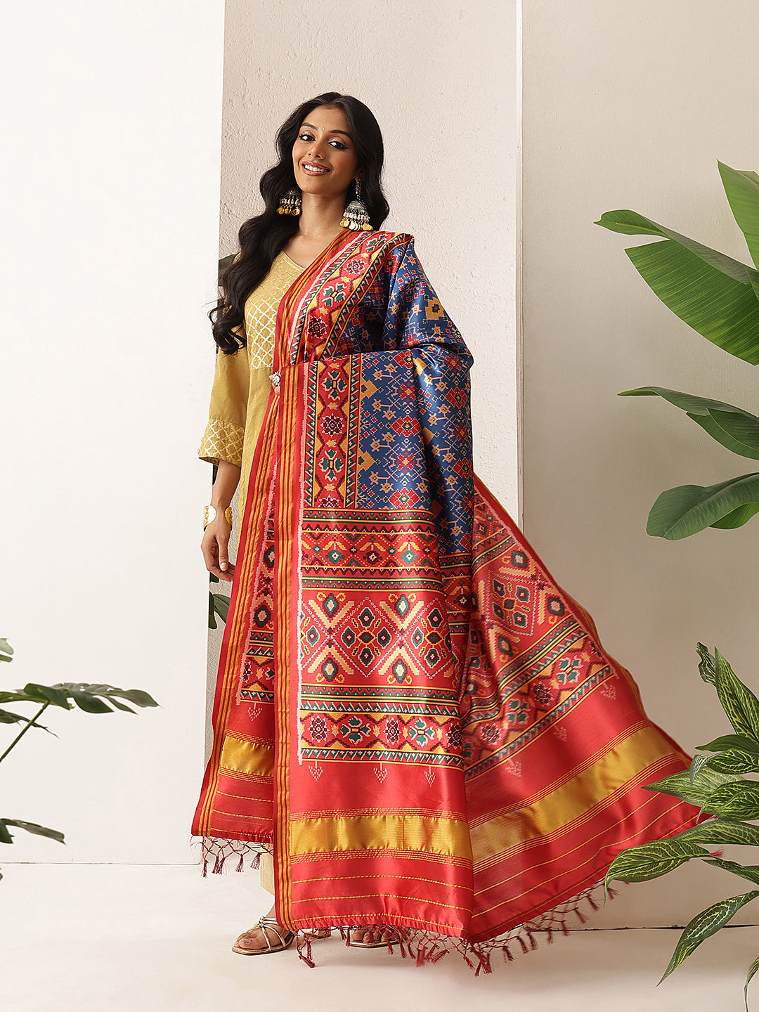 Traditional Double Ikkat Patola Dupatta With Tassels