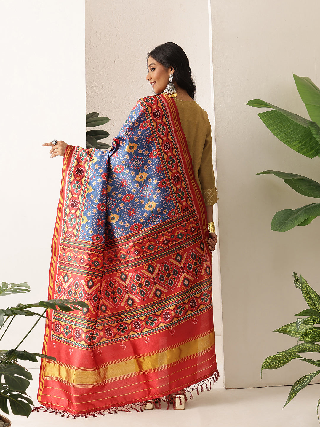 Traditional Double Ikkat Patola Dupatta With Tassels
