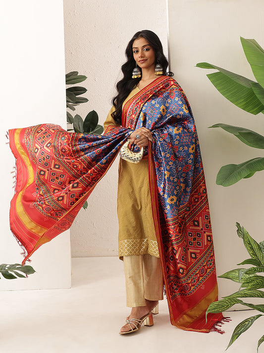 Traditional Double Ikkat Patola Dupatta With Tassels