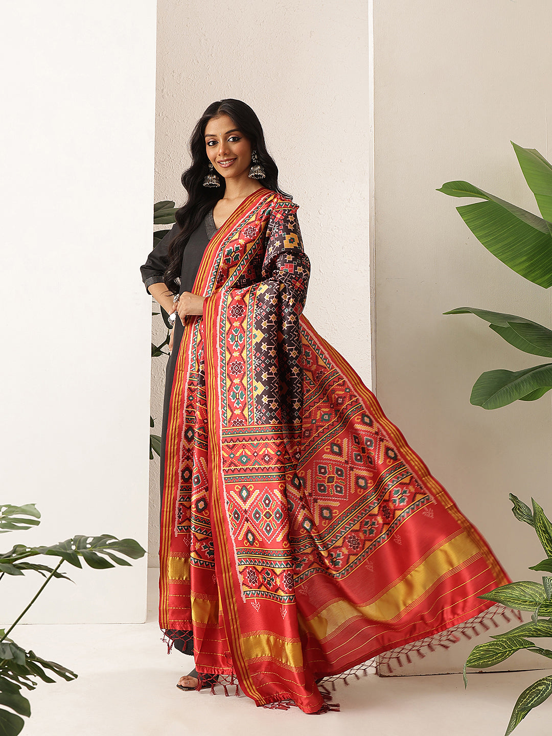 Traditional Double Ikkat Patola Dupatta With Tassels