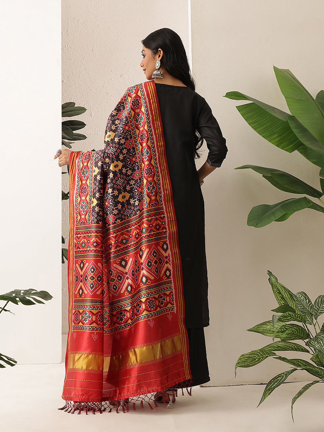 Traditional Double Ikkat Patola Dupatta With Tassels