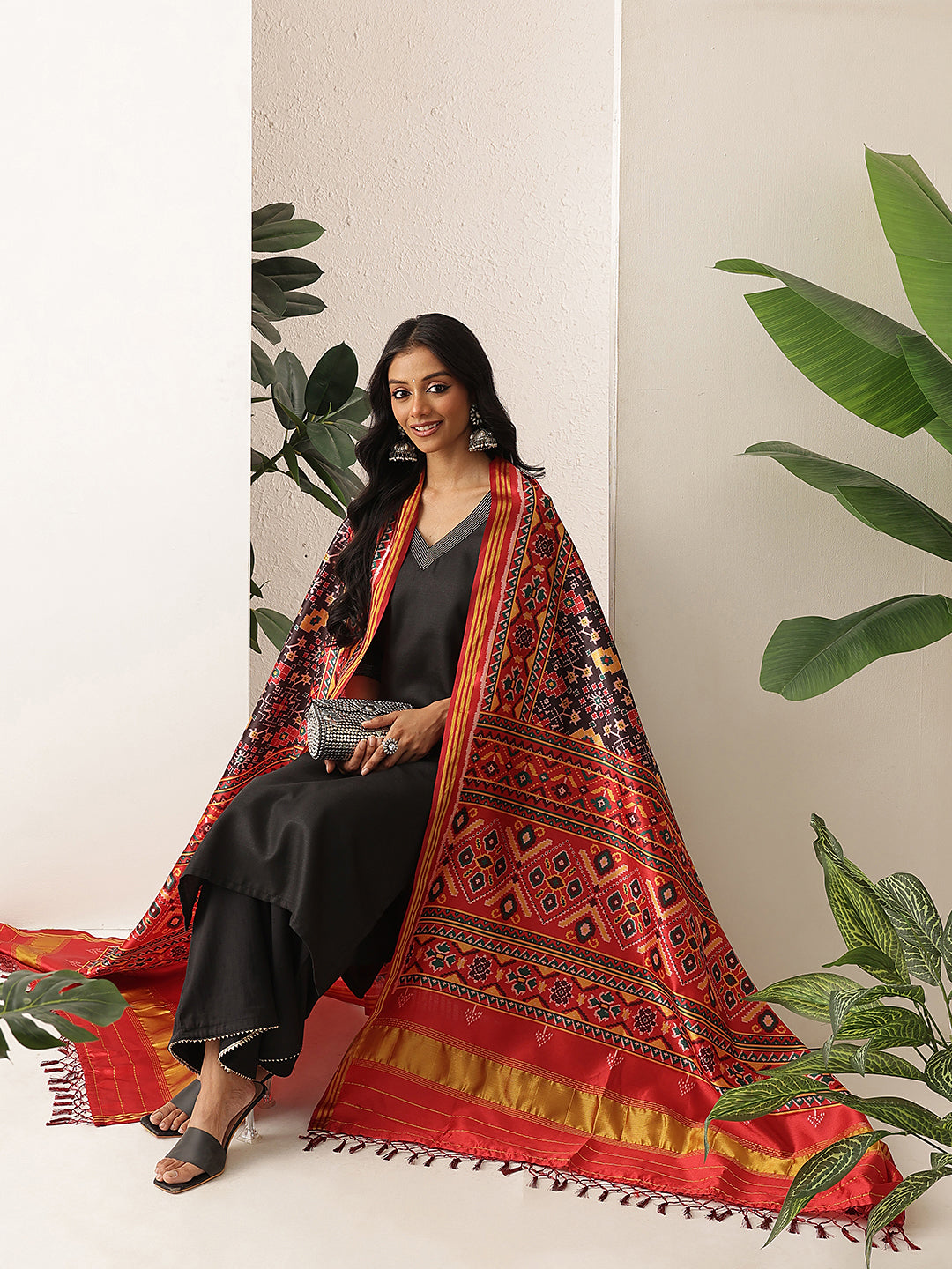 Traditional Double Ikkat Patola Dupatta With Tassels