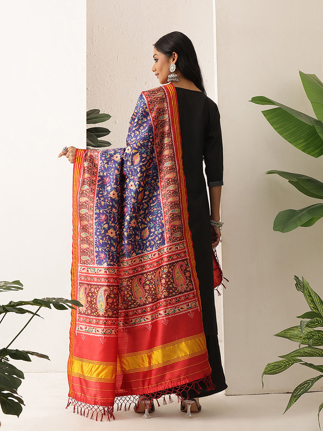 Kalamkari Patola Dupatta Digital Printed With Handmade Tassels
