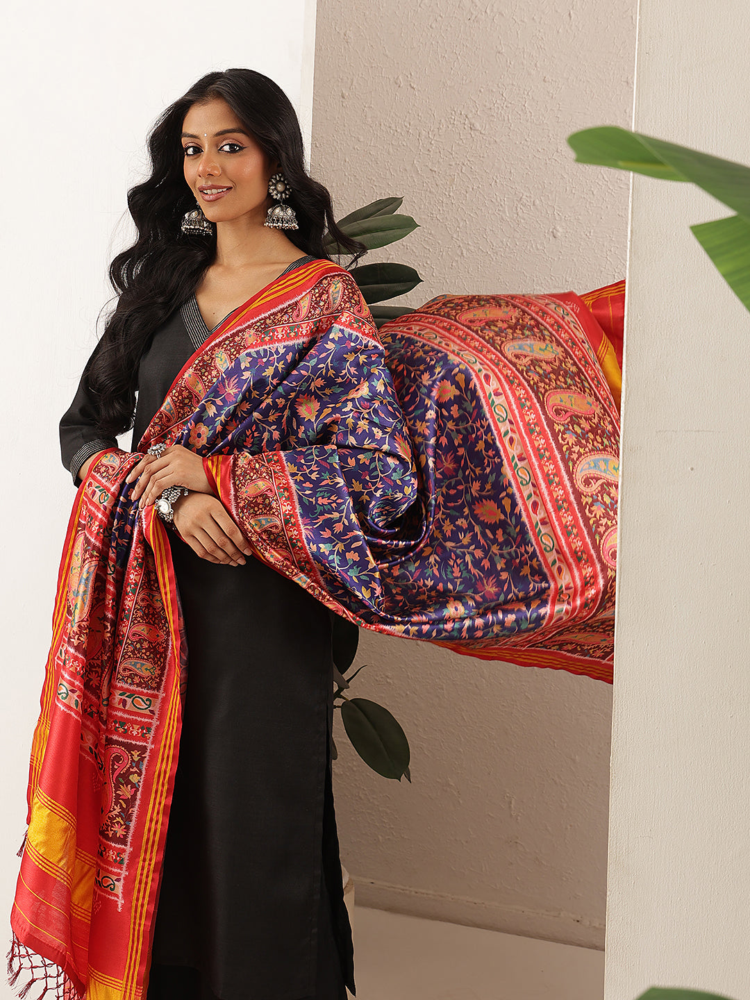 Kalamkari Patola Dupatta Digital Printed With Handmade Tassels